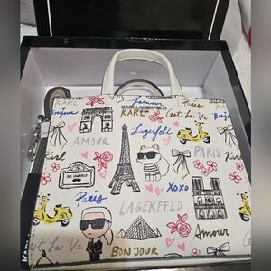 Karl Lagerfeld White Paris Print Women's Bag